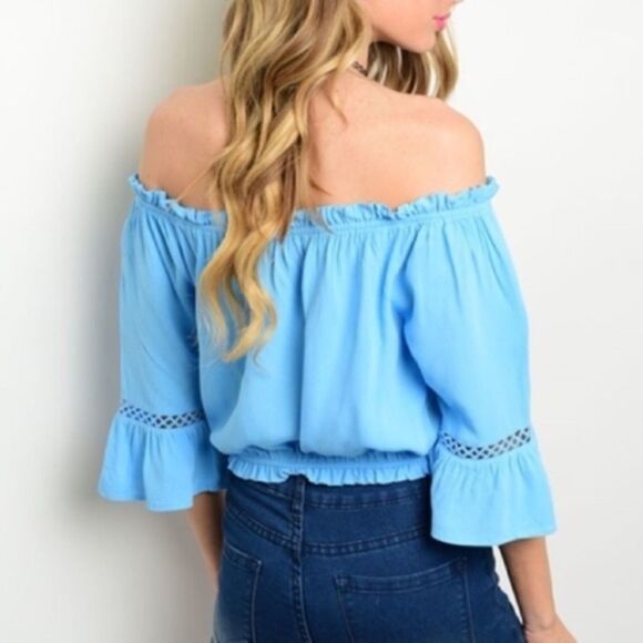 Blue Off The Shoulder Crop Top  - Picture 5 of 6